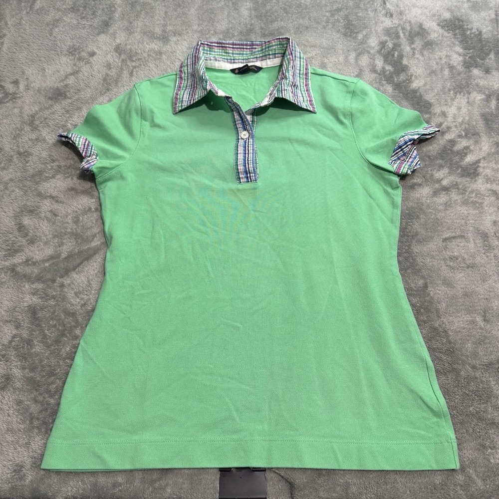 VTG Y2K‎ Brooks Brothers Womens Plaid Trims Polo Shirt Size XS Surf Indie Preppy
